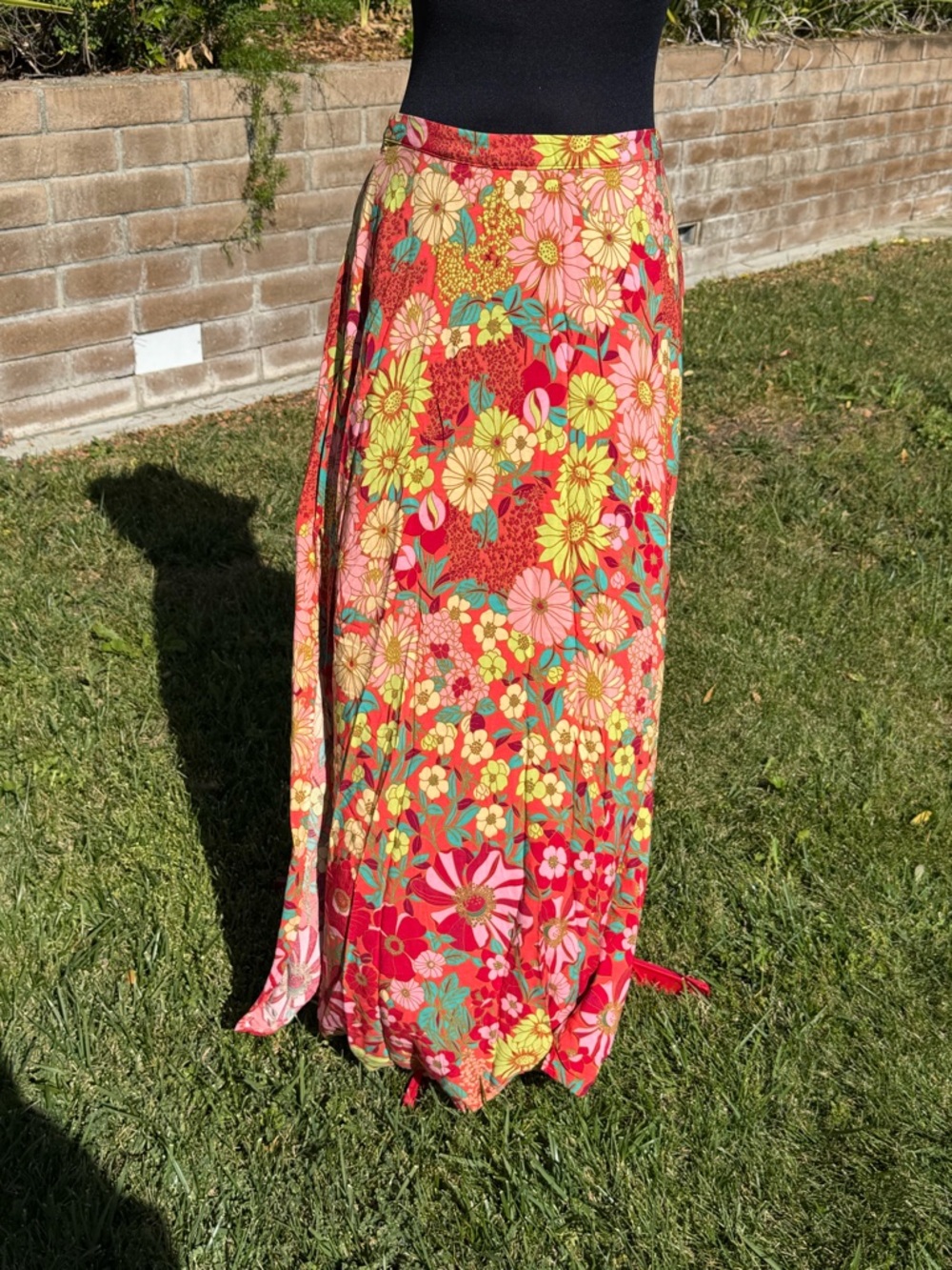 NATURAL LIFE Red Floral Flowy Maxi Skirt with Side Slits